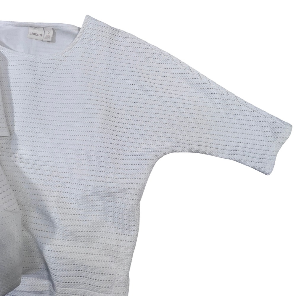 Chicos White Textured Knit Dolman Sleeve Boat Neck Top Size 2 Large Lined blouse
